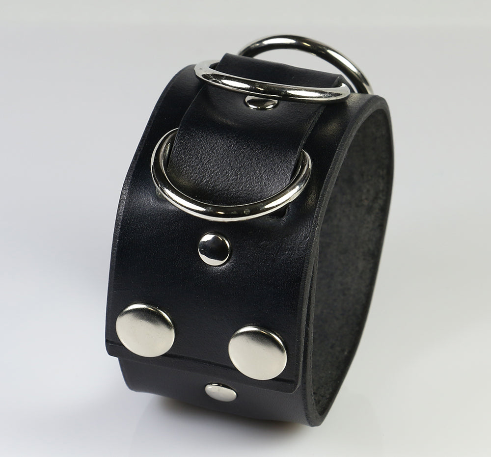 1 5/8 Wide Plain Black Leather Wristband