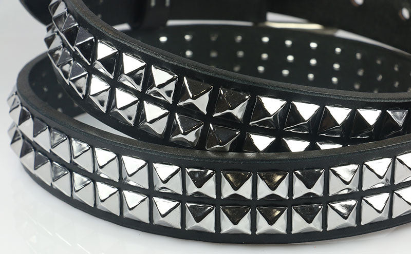Men's Belt with Sliver Metal Circle Studded in Black Leather