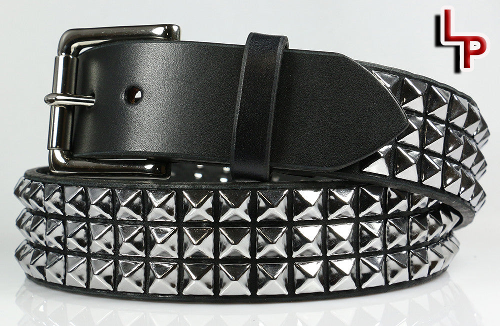 Handmade Leather 3-Row Pyramid Belt