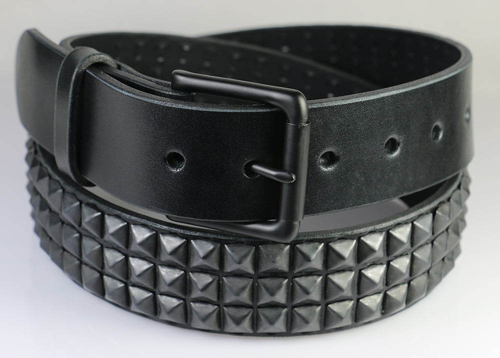 Black Leather Belt with One Row of Spikes
