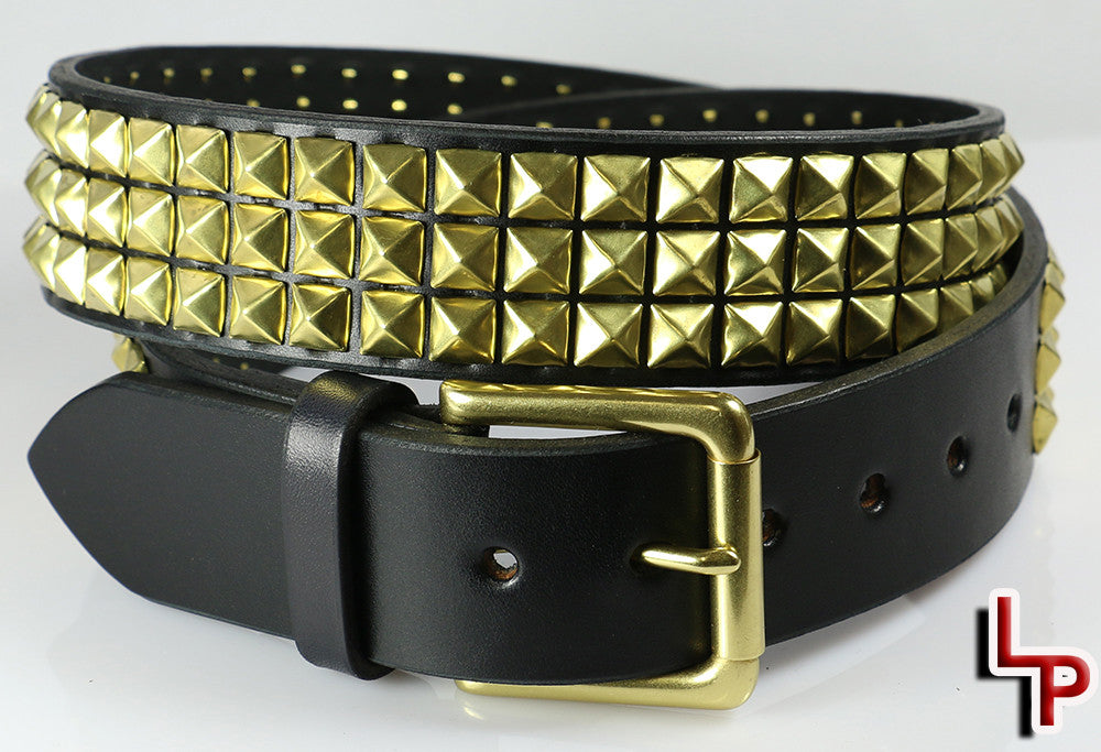 Wide 3 Row Pyramid Studded Belt 1.75, Removable Buckle